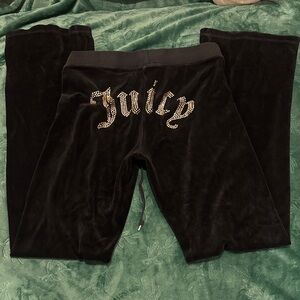 Original Juicy Couture Black Velour Trousers with Rhinestone Logo